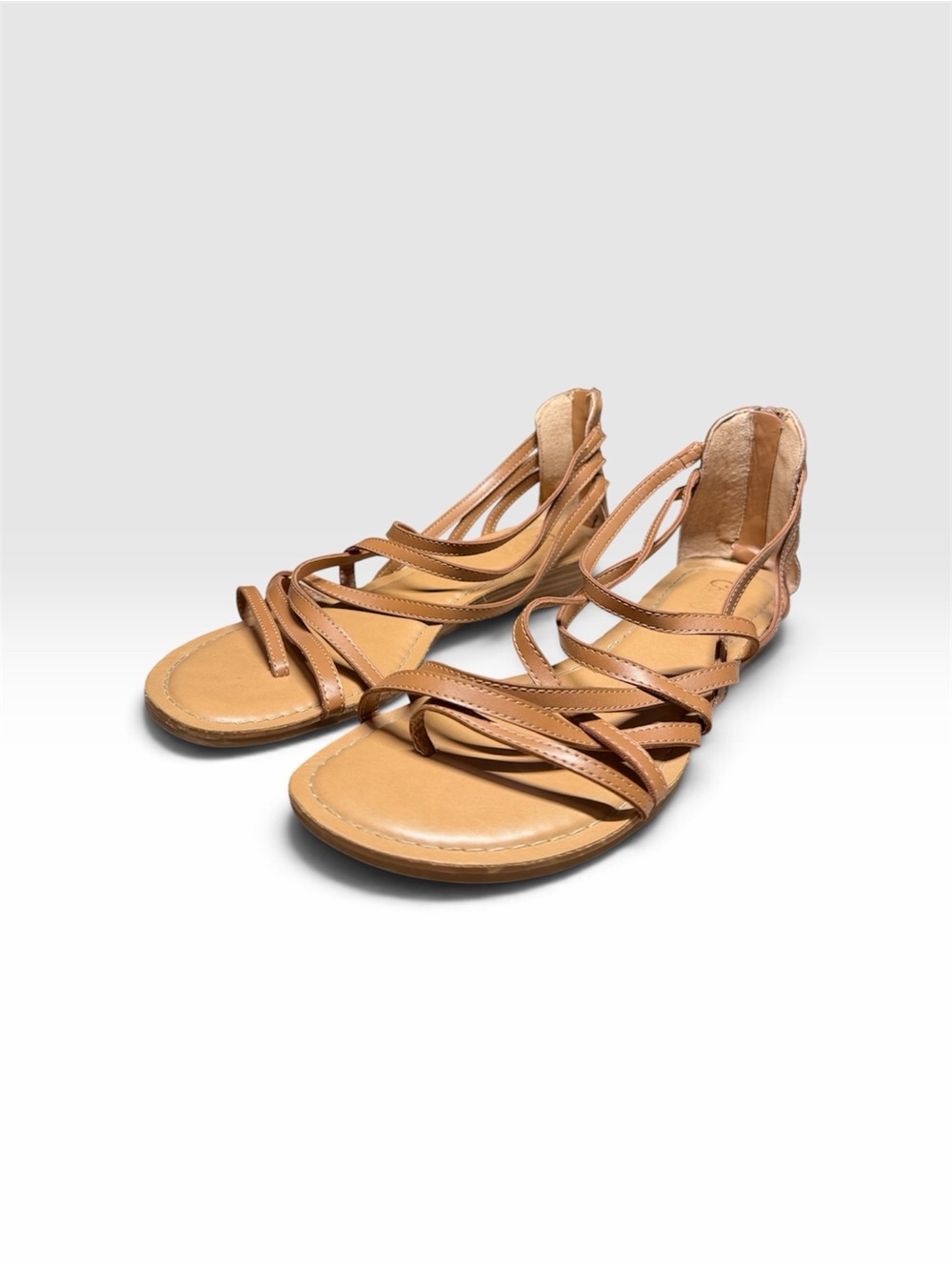 Women's Tan Strappy Flat Sandals - Classic Summer Style